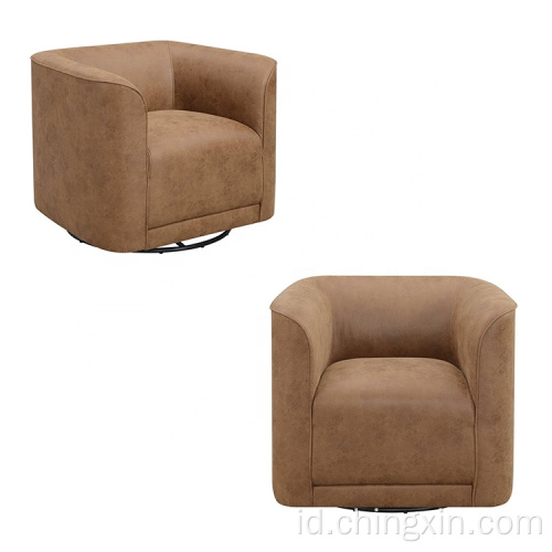 Round Barrel Chairs Putar Glider Dalam Kain Accent Kain Abu-abu